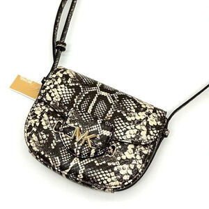 Michael Kors Small Reed Leather Saddle Crossbody Bag Snakeskin Nat/Light Cream